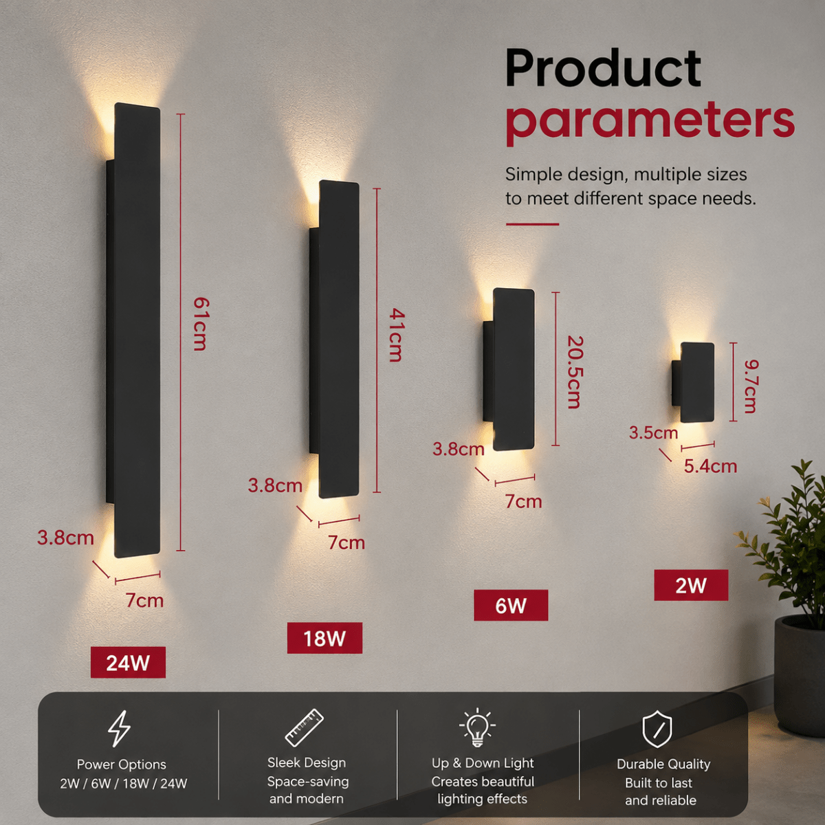 Outdoor Wall Sconce with LED Up and Down Lighting in Slim Rectangular Design - Image 5