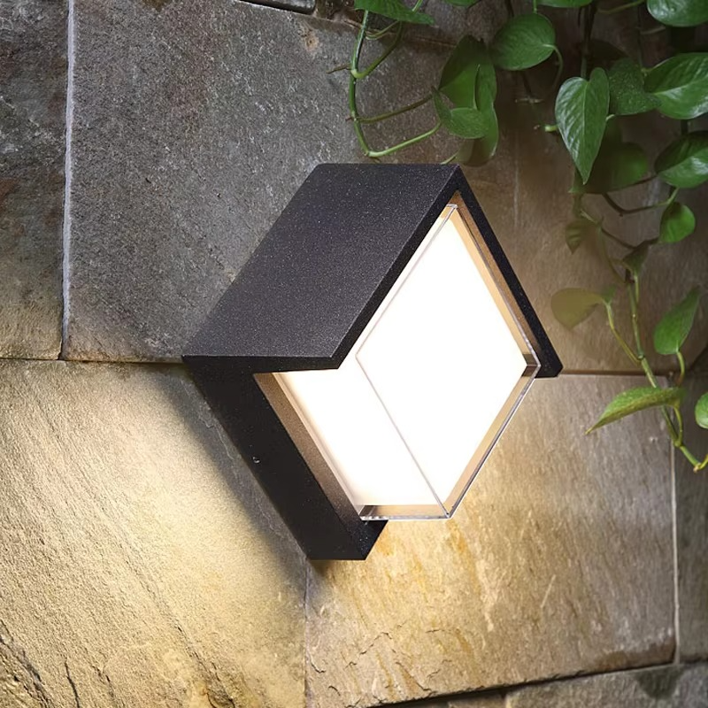 Outdoor Wall Sconce with Motion Sensor LED and Weather-Resistant Geometric Design - Image 1