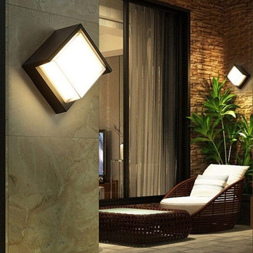 Outdoor Wall Sconce with Motion Sensor LED and Weather-Resistant Geometric Design - Image 2
