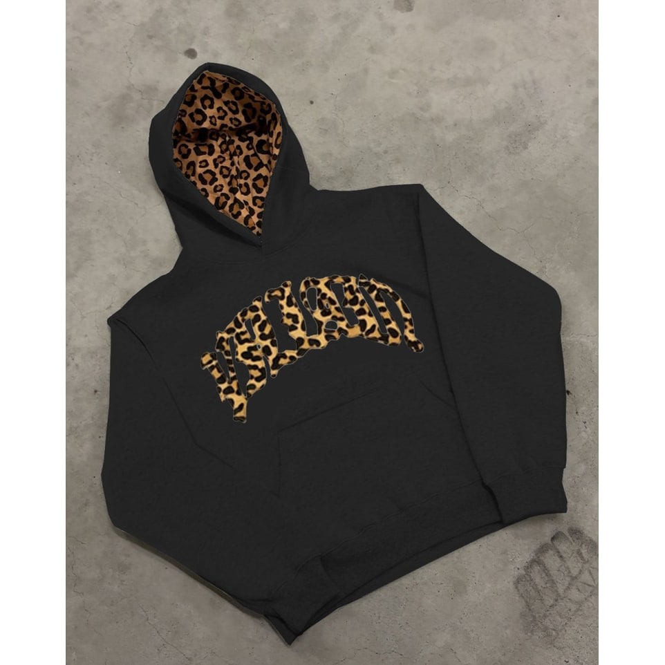 Oversized Leopard Print Hoodie Sweatshirt with Animal Lining - Image 2