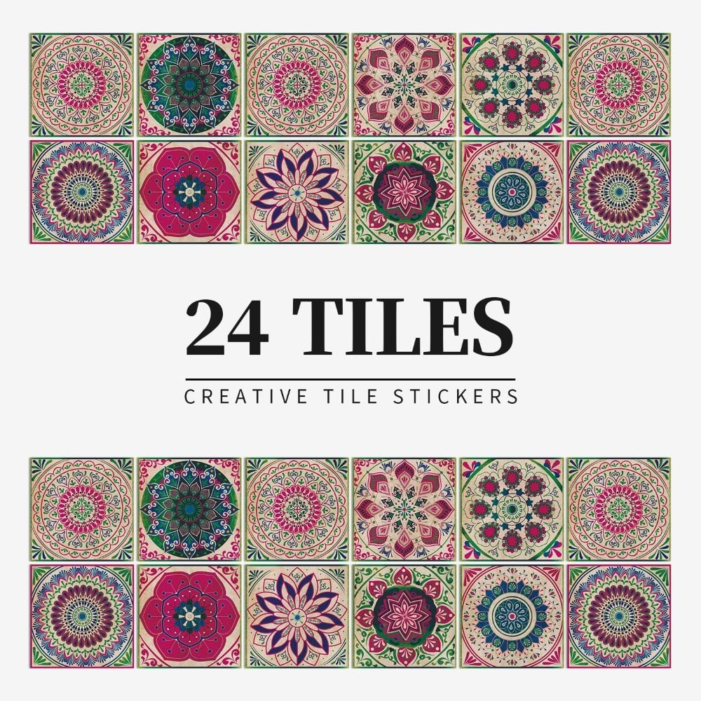 Peel and Stick Tile Backsplash Wall Art Decor Stickers Mandala Patterns Pack of 24 - Image 10