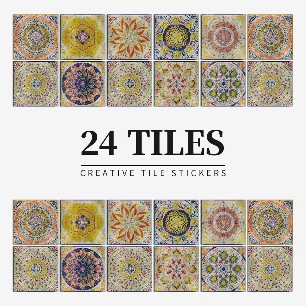 Peel and Stick Tile Backsplash Wall Art Decor Stickers Mandala Patterns Pack of 24 - Image 11