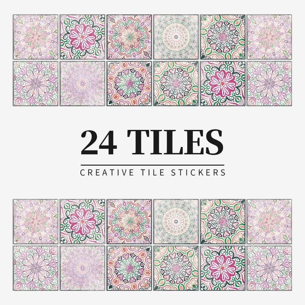 Peel and Stick Tile Backsplash Wall Art Decor Stickers Mandala Patterns Pack of 24 - Image 9