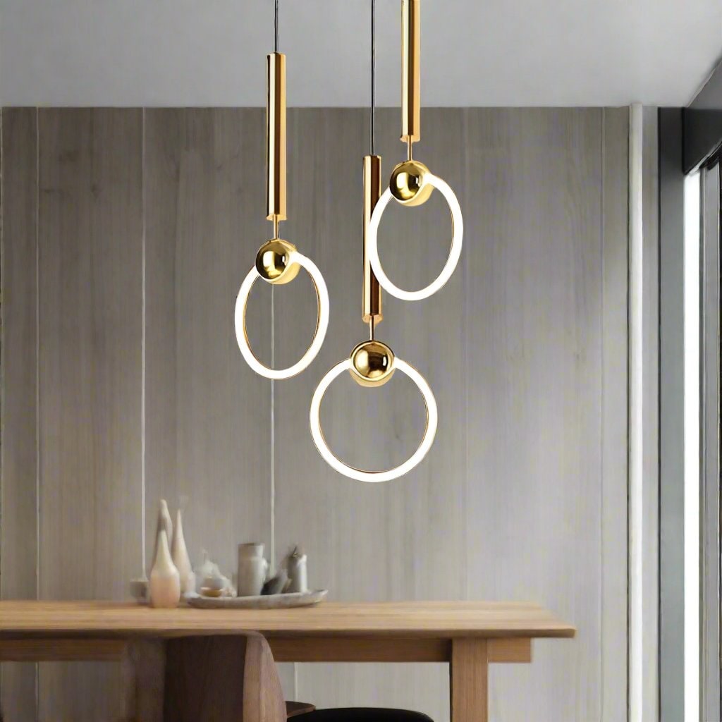 Pendant Light with Gold Plated Ring LED Design and Minimalist Geometric Form for Kitchen Living Room - Image 1