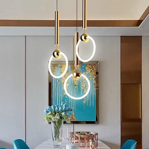 Pendant Light with Gold Plated Ring LED Design and Minimalist Geometric Form for Kitchen Living Room - Image 2