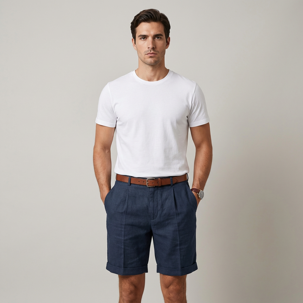 Pietro | Pantaloncini Uomo Bianchi Classici con Risvolto