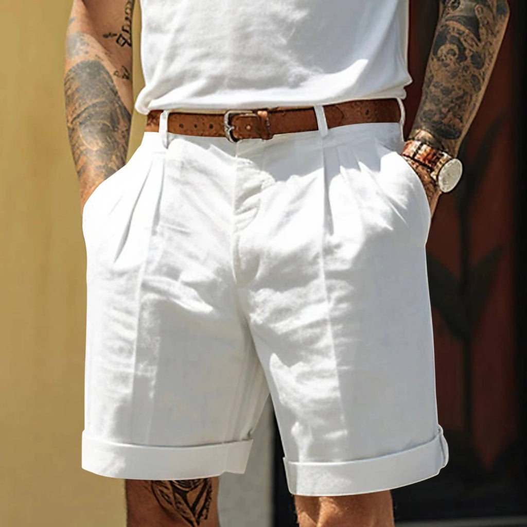Pietro | Pantaloncini Uomo Bianchi Classici con Risvolto Bianco