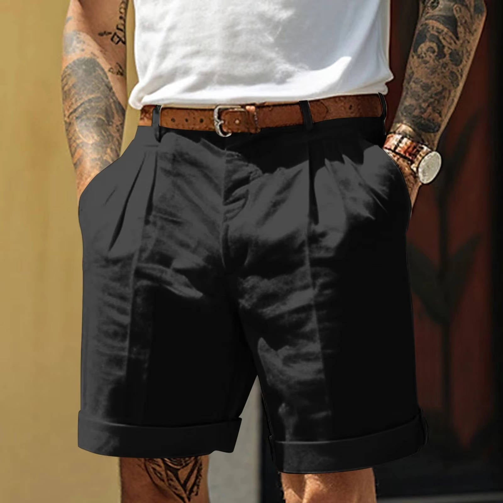 Pietro | Pantaloncini Uomo Bianchi Classici con Risvolto Nero