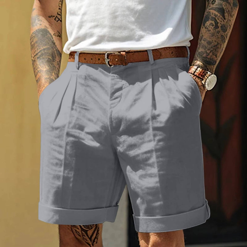 Pietro | Pantaloncini Uomo Bianchi Classici con Risvolto Grigio