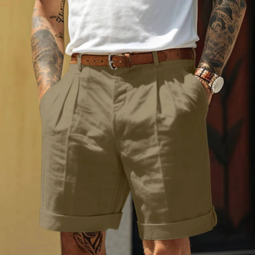 Pietro | Pantaloncini Uomo Bianchi Classici con Risvolto Verde Militare