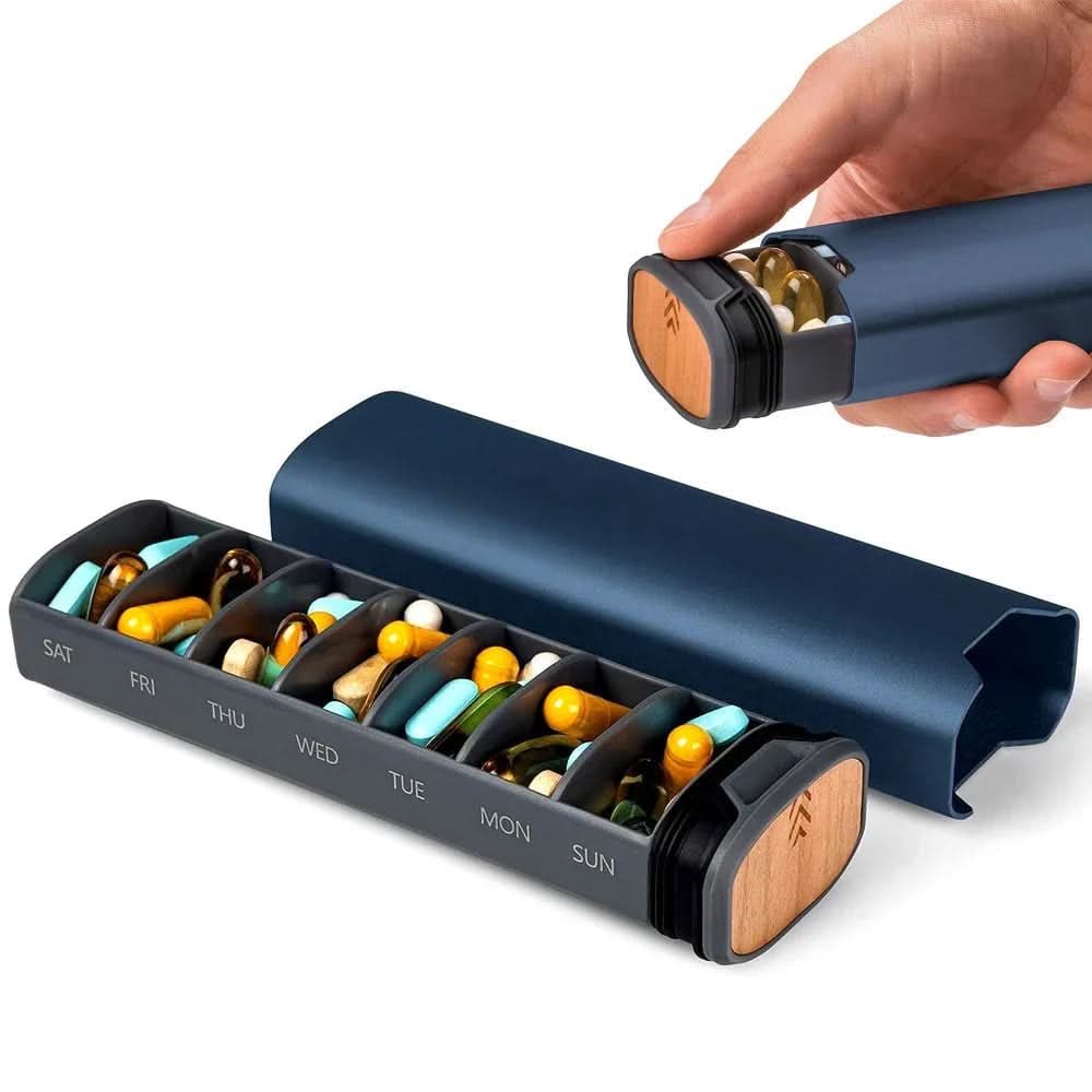 Pill Organizer with 7 Daily Compartments Sliding Tray and Protective Sleeve - Image 3