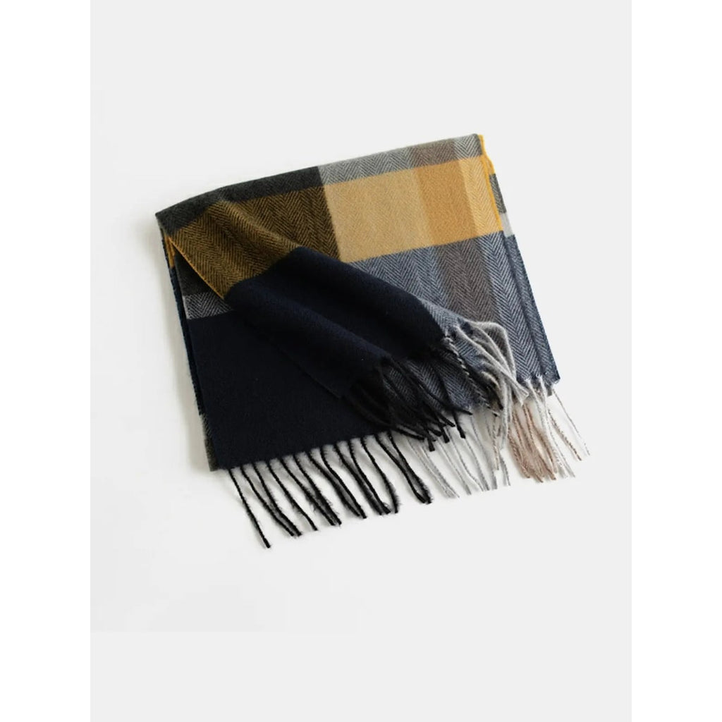 Plaid Winter Scarf for Ladies with Herringbone Weave and Fringe - Image 1