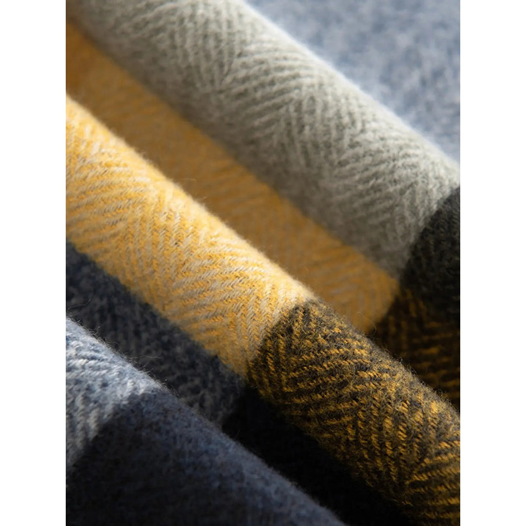 Plaid Winter Scarf for Ladies with Herringbone Weave and Fringe - Image 2