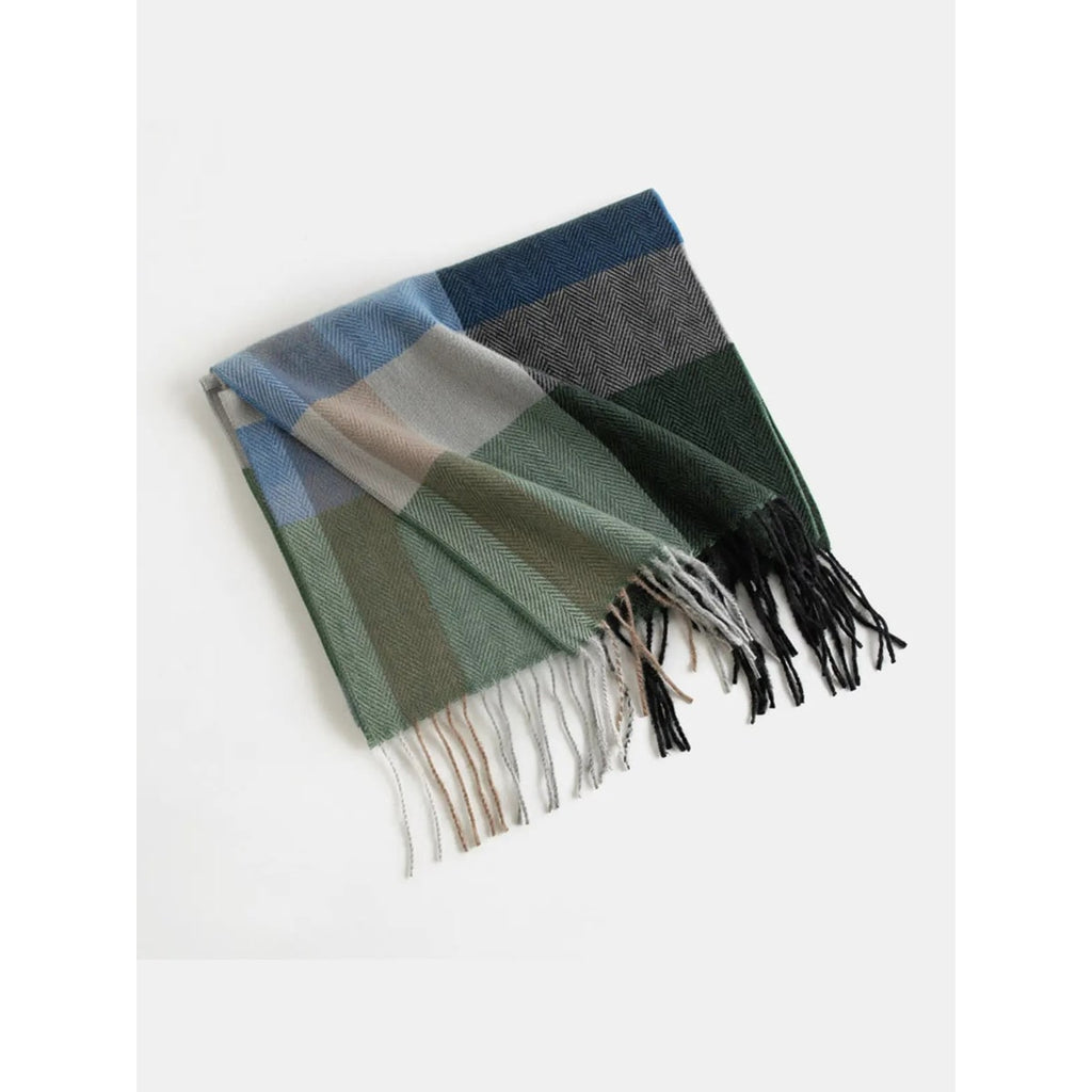 Plaid Winter Scarf for Ladies with Herringbone Weave and Fringe - Image 5