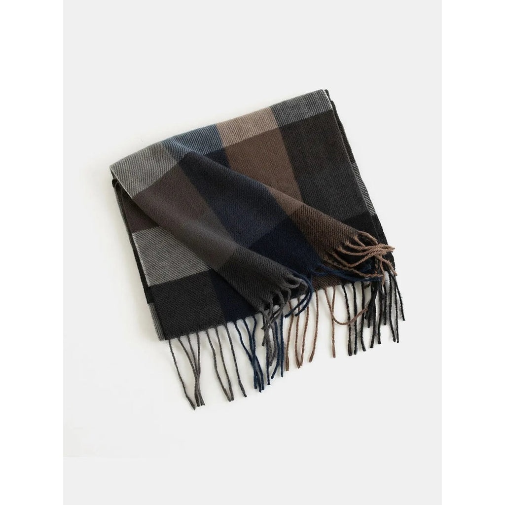 Plaid Winter Scarf for Ladies with Herringbone Weave and Fringe - Image 7