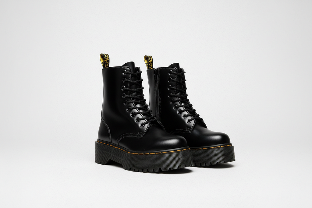 Platform Combat Boots with Chunky Sole Lace-Up Front and Side Zipper - Image 1