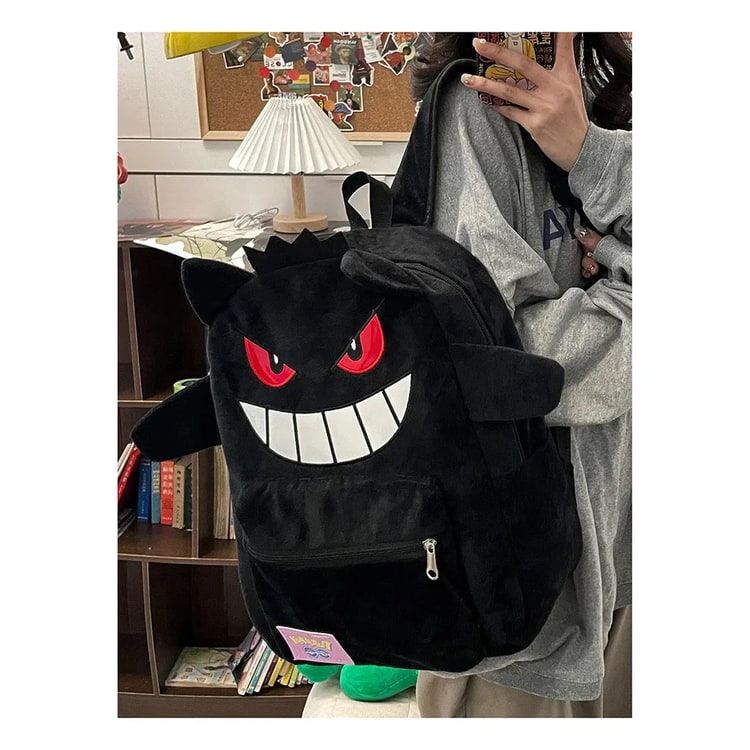 Plush Backpack with Cartoon Monster Design and Front Pocket for Kids - Image 4