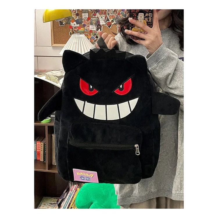 Plush Backpack with Cartoon Monster Design and Front Pocket for Kids - Image 6