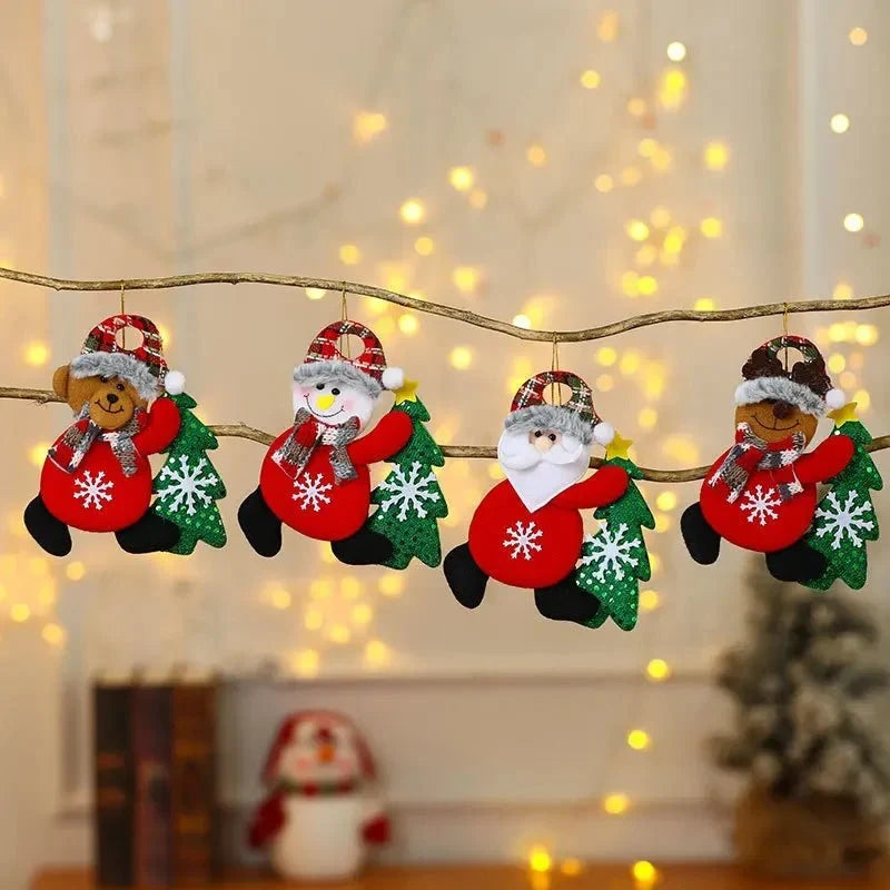Plush Christmas Ornaments with Dangling Legs Faux Fur Trim and Metal Bells - Image 1