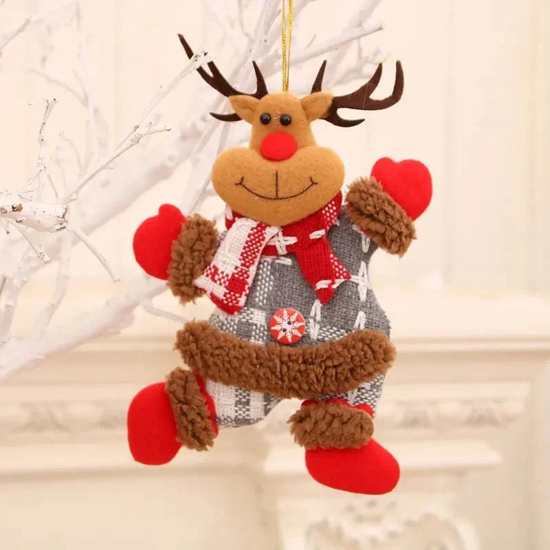 Plush Christmas Ornaments with Dangling Legs Faux Fur Trim and Metal Bells - Image 10