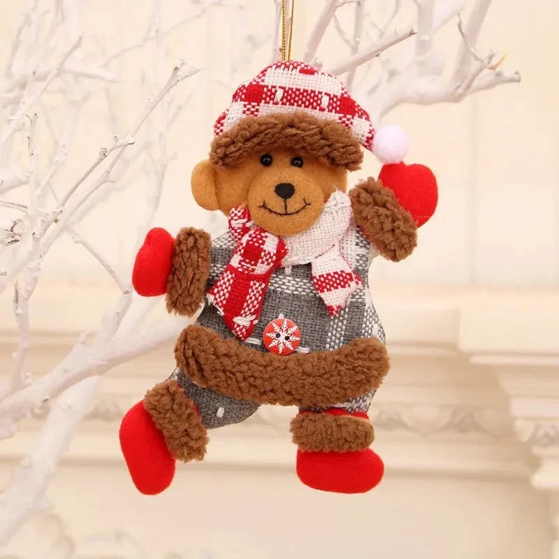 Plush Christmas Ornaments with Dangling Legs Faux Fur Trim and Metal Bells - Image 11