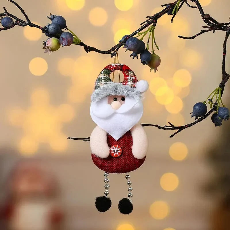 Plush Christmas Ornaments with Dangling Legs Faux Fur Trim and Metal Bells - Image 12