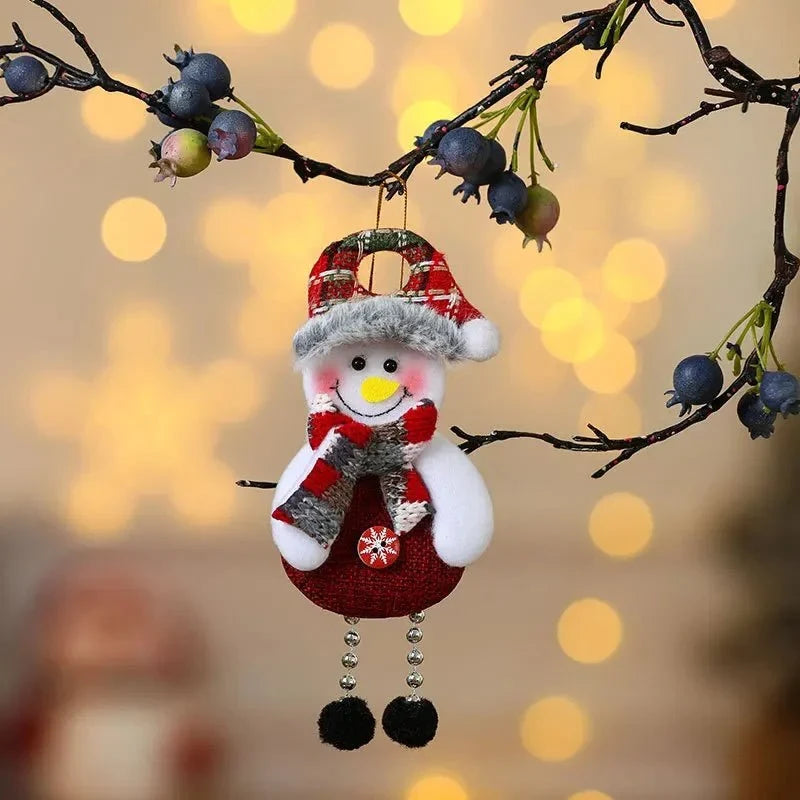 Plush Christmas Ornaments with Dangling Legs Faux Fur Trim and Metal Bells - Image 13