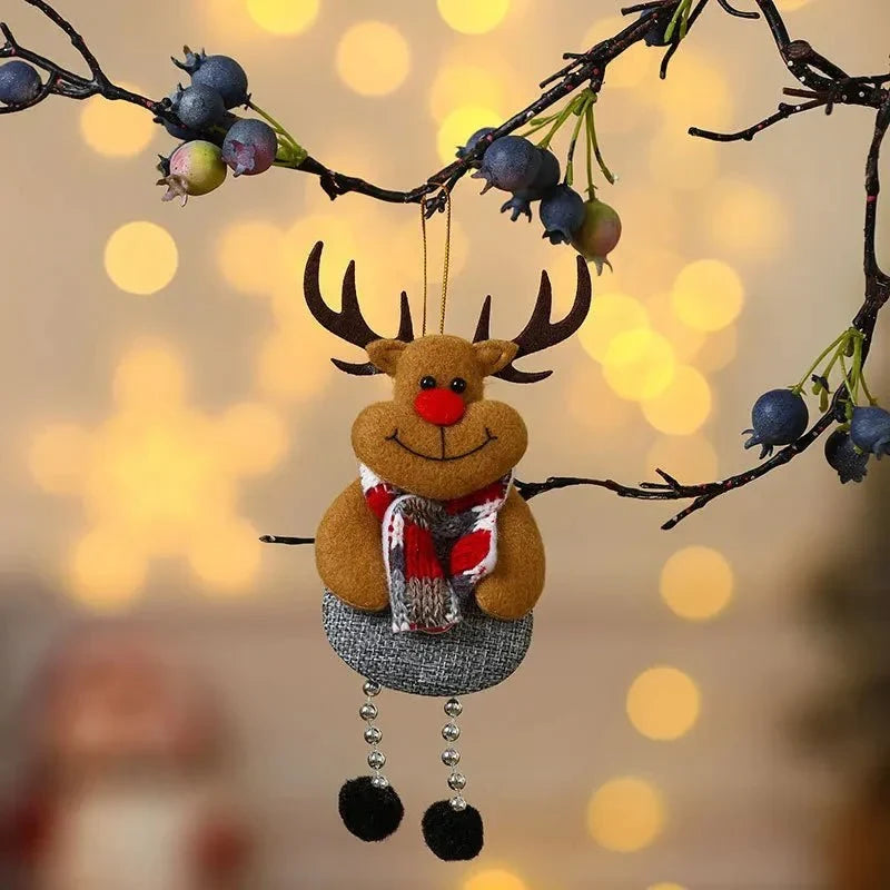 Plush Christmas Ornaments with Dangling Legs Faux Fur Trim and Metal Bells - Image 14
