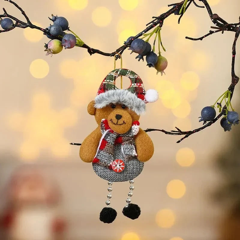 Plush Christmas Ornaments with Dangling Legs Faux Fur Trim and Metal Bells - Image 15