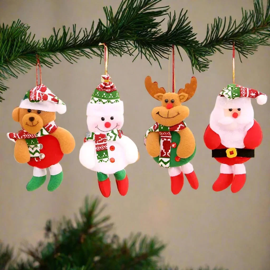 Plush Christmas Ornaments with Dangling Legs Faux Fur Trim and Metal Bells - Image 2