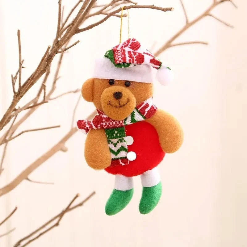 Plush Christmas Ornaments with Dangling Legs Faux Fur Trim and Metal Bells - Image 4