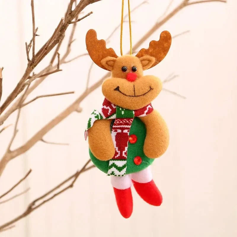 Plush Christmas Ornaments with Dangling Legs Faux Fur Trim and Metal Bells - Image 6