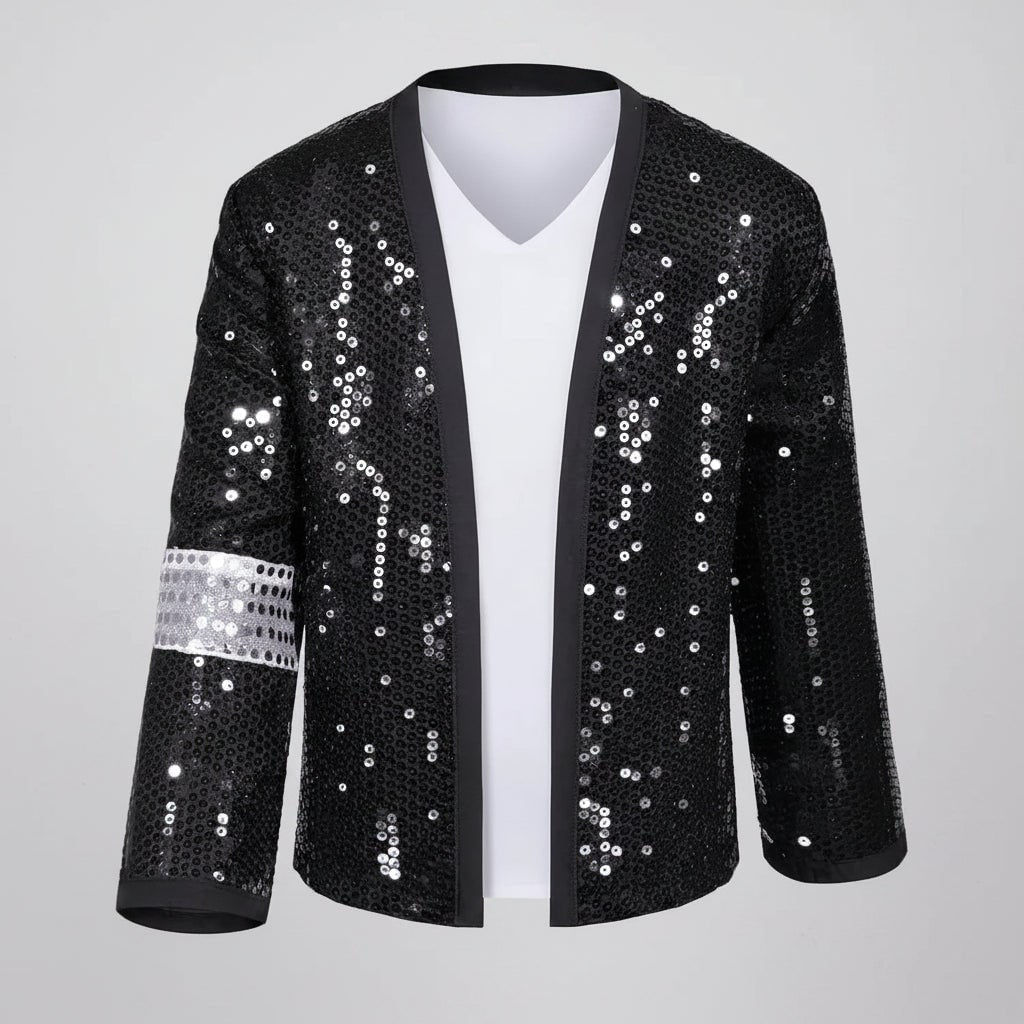 Pop Star Costume with Sequined Jacket Fedora Gloves and Wig - Image 3