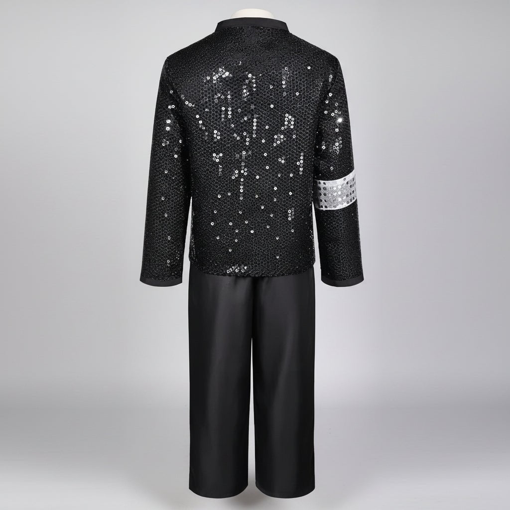 Pop Star Costume with Sequined Jacket Fedora Gloves and Wig - Image 5