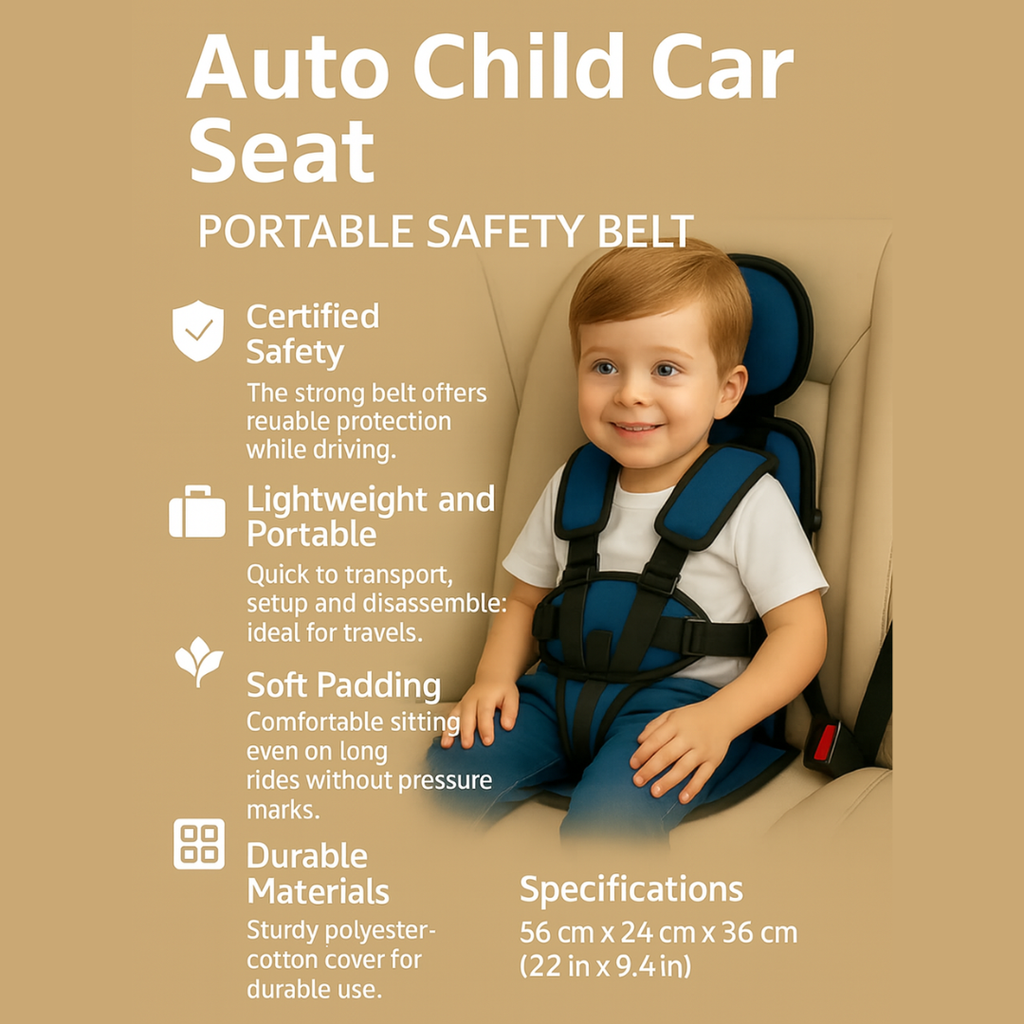 Portable Booster Car Seat with Five-Point Harness and Padded Headrest for Travel - Image 2