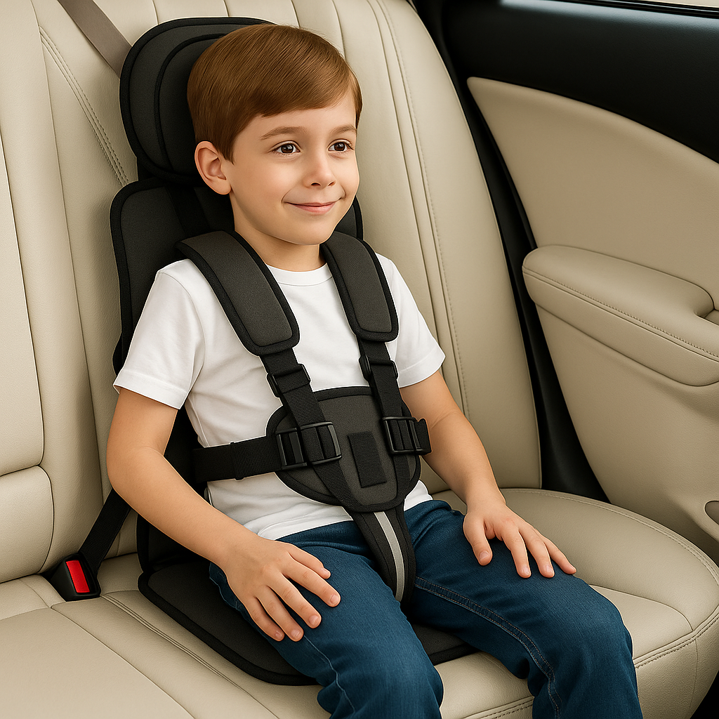 Portable Booster Car Seat with Five-Point Harness and Padded Headrest for Travel - Image 5