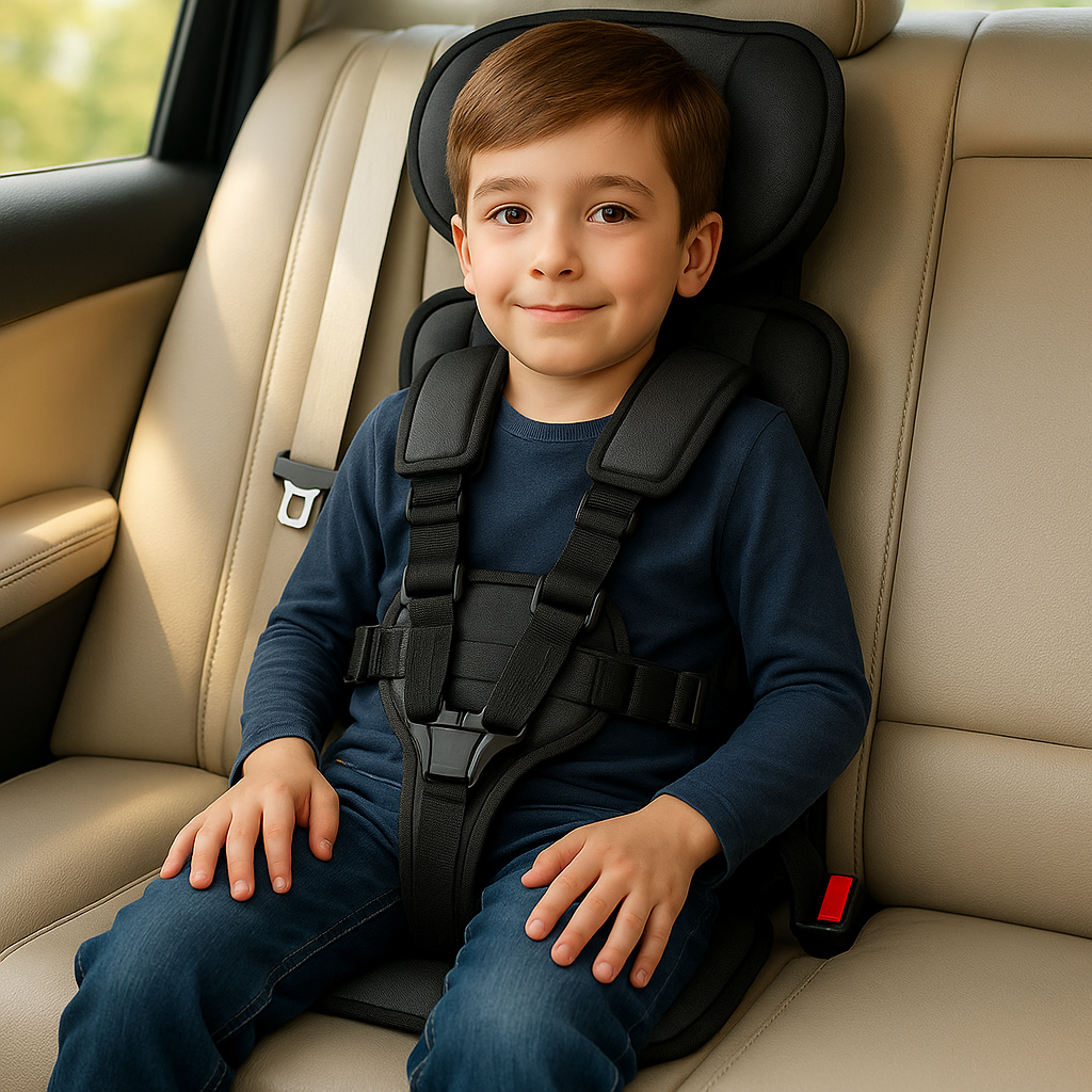 Portable Booster Car Seat with Five-Point Harness and Padded Headrest for Travel - Image 6
