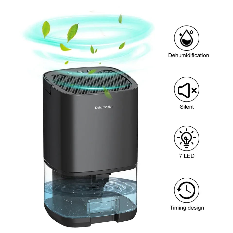 Portable Dehumidifier with Air Purifier and Drain Hose for Basement 1000ml Capacity - Image 4