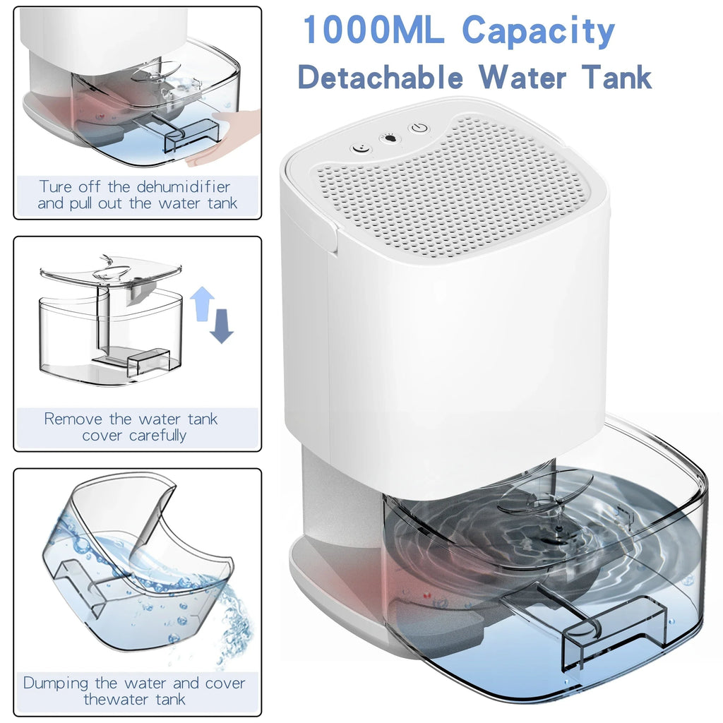Portable Dehumidifier with Air Purifier and Drain Hose for Basement 1000ml Capacity - Image 5