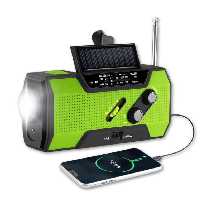 Portable Emergency Radio with Solar Panel Hand Crank LED Flashlight and Noaa Weather Band - Image 1