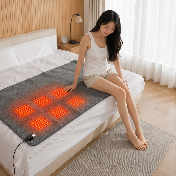 Portable USB Heated Mattress Pad with Electric Heating Zones and Fleece - Image 6