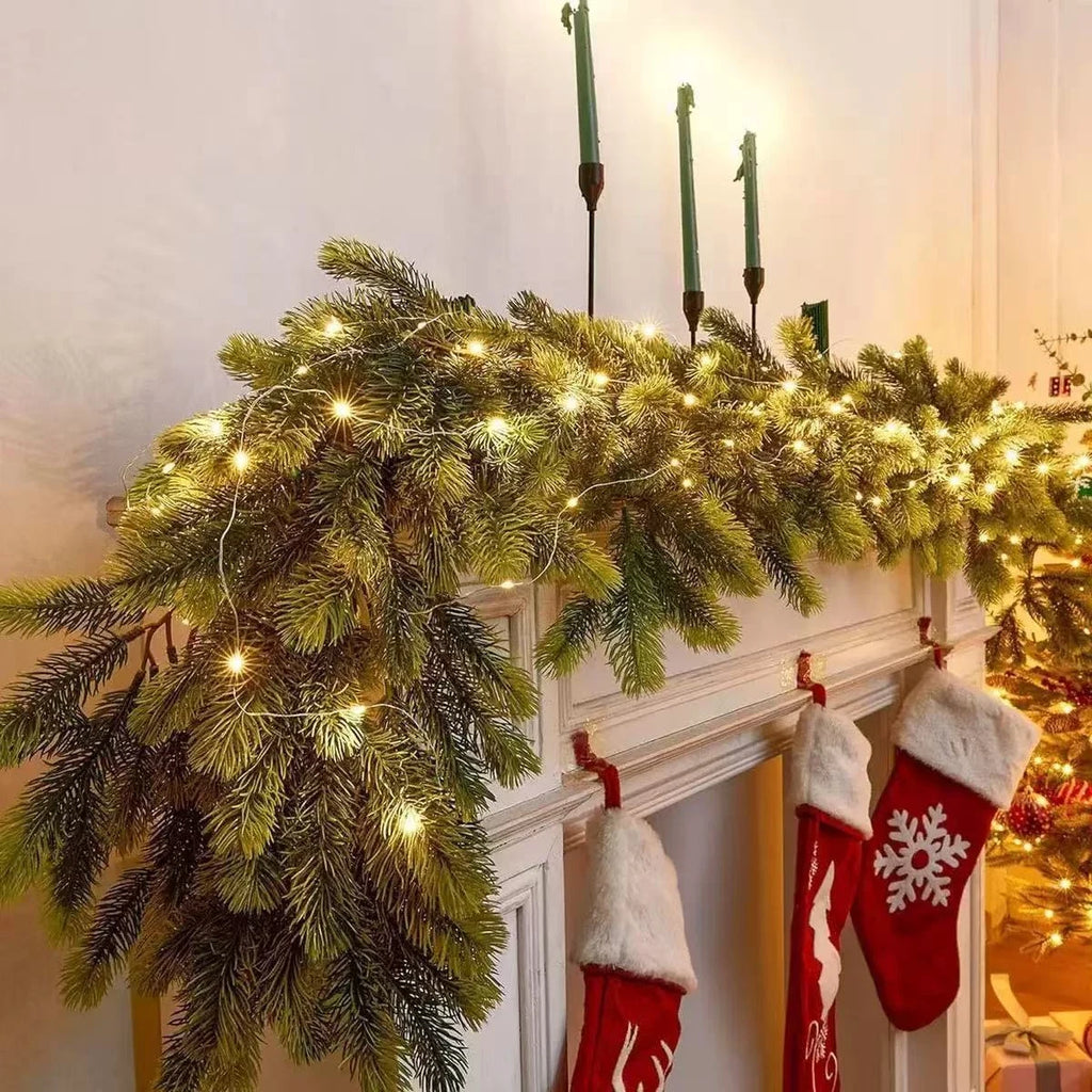 Pre-Lit Christmas Garland with Warm LED Lights for Stairs and Mantels - Image 8