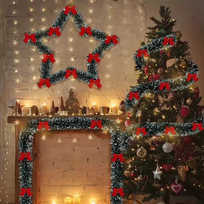 Pre-Lit Tinsel Garland with LED Lights Bows Frosted White Tips - Image 5