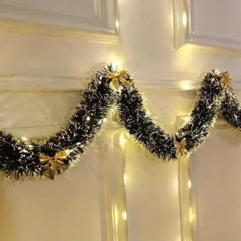 Pre-Lit Tinsel Garland with LED Lights Bows Frosted White Tips - Image 8