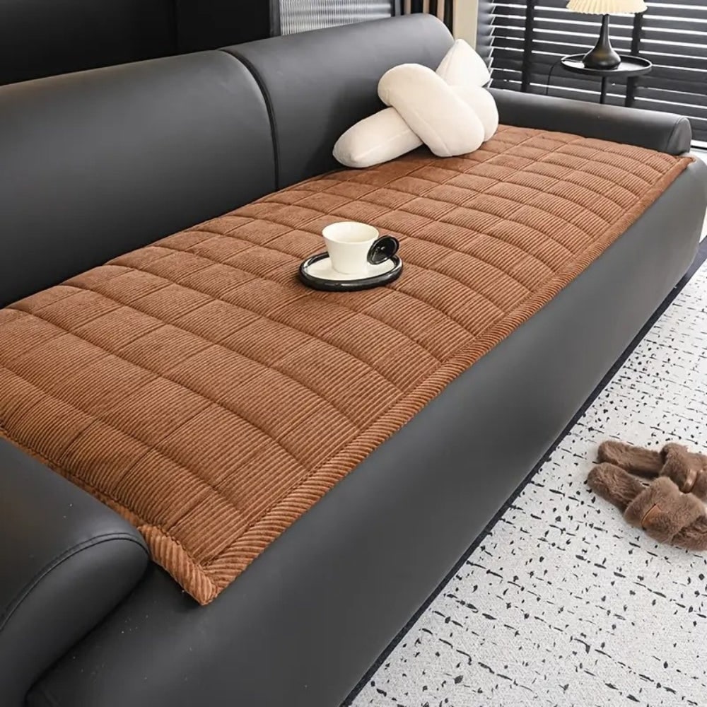 Quilted Sofa Seat Cover with Washable Corduroy Fabric and Piped Border - Image 1