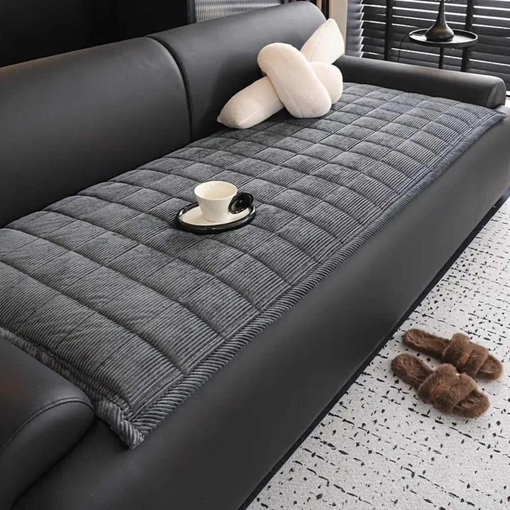 Quilted Sofa Seat Cover with Washable Corduroy Fabric and Piped Border - Image 2