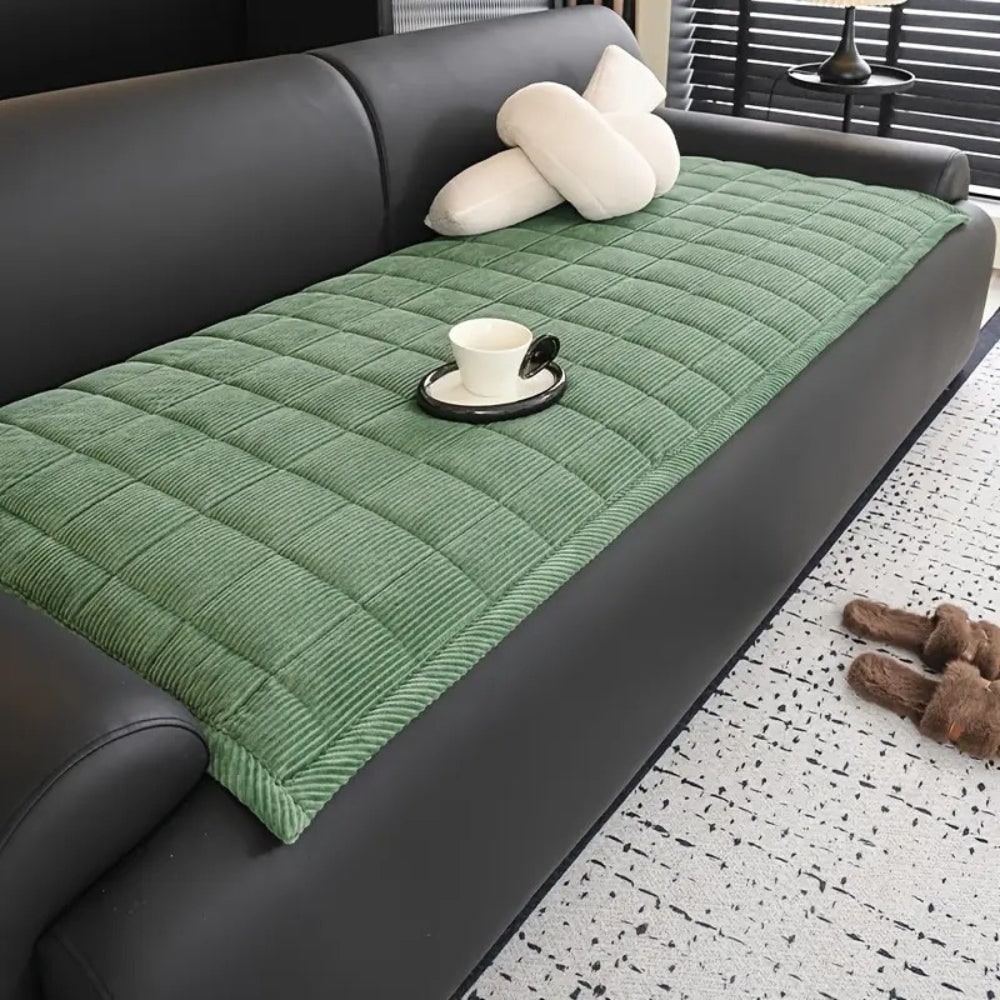 Quilted Sofa Seat Cover with Washable Corduroy Fabric and Piped Border - Image 3