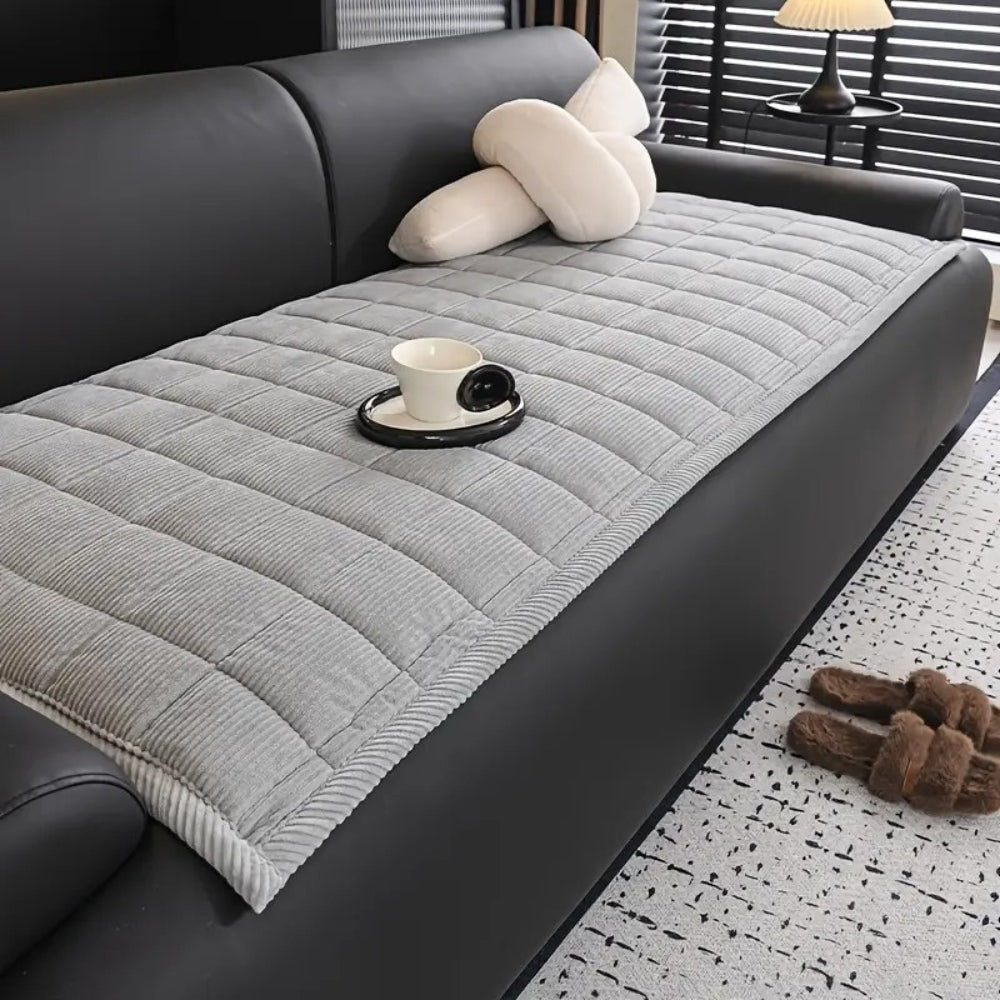 Quilted Sofa Seat Cover with Washable Corduroy Fabric and Piped Border - Image 4
