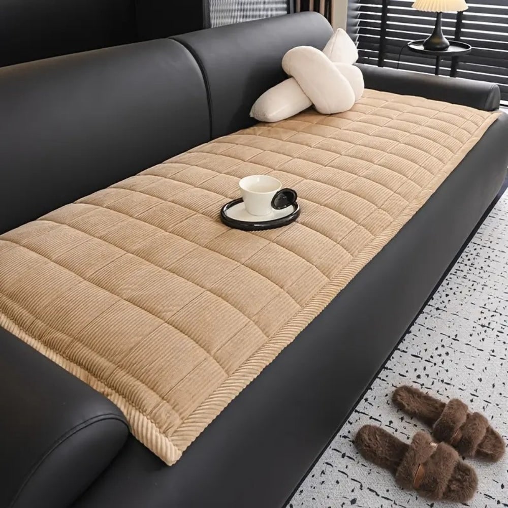 Quilted Sofa Seat Cover with Washable Corduroy Fabric and Piped Border - Image 5