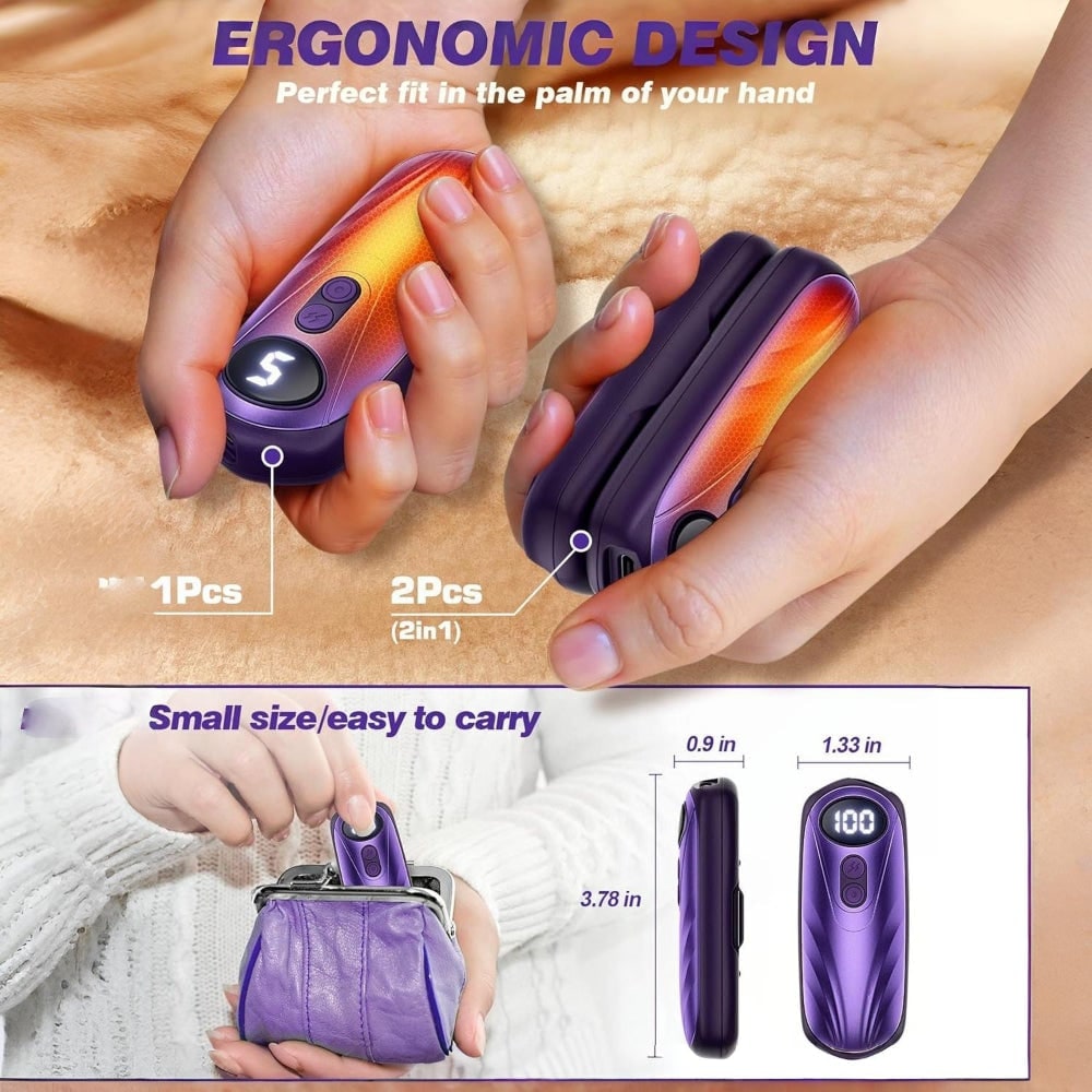 Rechargeable Hand Warmers with LED Display Five Heat Settings Set of 2 Portable Pocket Heater - Image 20